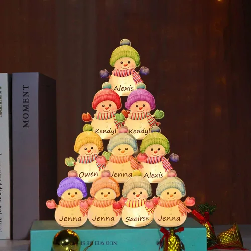 Vista 5 de Luz personalizada para árbol de Navidad, muñeco de nieve, nombre personalizado para familia y niños, lámpara de árbol de Navidad, luz nocturna