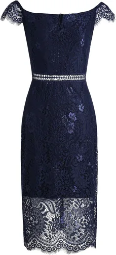 Vista 3 de Vestido de cóctel para mujer, diseño elegante de encaje floral, ceñido al cuerpo