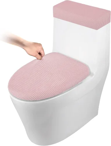 Vista 10 de Funda elástica para tapa de inodoro y funda para tanque de inodoro, juego de cubiertas elásticas para baño, tela de poliéster y elastano jacquard