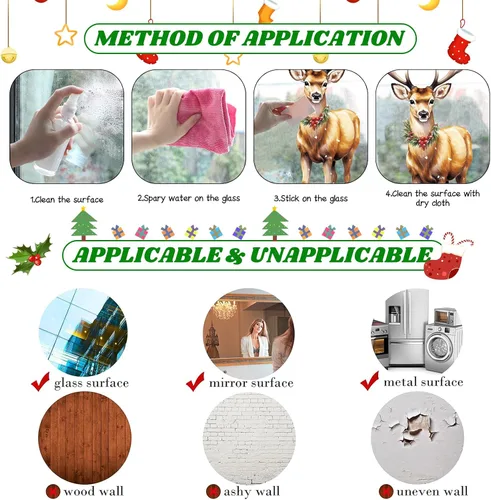 Vista 4 de DIYASY Calcomanías grandes para ventana de Navidad, renos, árbol de Navidad, copos de nieve, calcomanías para el hogar, extra grandes, decoración