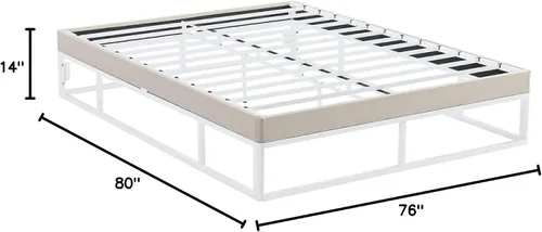 Vista 2 de Decoro Capri - Base de cama de metal blanco con base de colchón tapizada beige integrada, tamaño King
