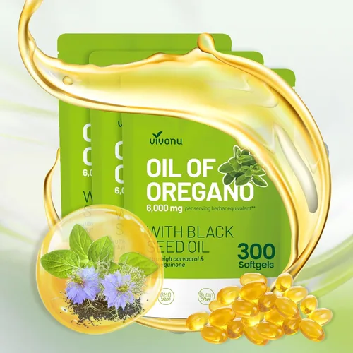 Vista 8 de VivoNu Aceite de orégano con aceite de semilla negra, aceite equilibrado de cápsulas de orégano, cápsulas blandas de aceite de orégano orgánico, sin