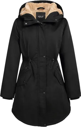 Vista 14 de Orolay Chaqueta de invierno con capucha para mujer, tipo parka, forrada de polar grueso, con bolsillos Beige