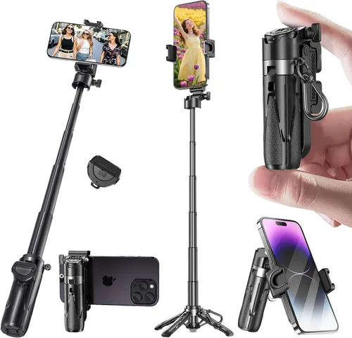 Vista 8 de Mini trípode magnético para selfie stick compatible con MagSafe para iPhone Portable Selfie Stick/Tripod for iOS & Android Phones, Ideal for