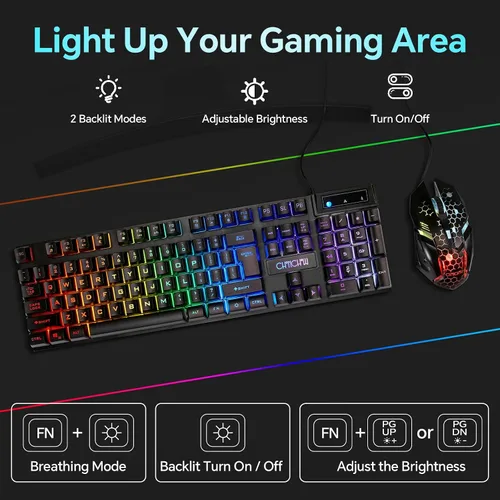 Vista 3 de CHONCHOW - Combo de Teclado y Ratón para Juegos, USB con Cable RGB Retroiluminado, Teclado Mecánico con Sensibilidad Anti-ghosting 3200DPI y Ratón