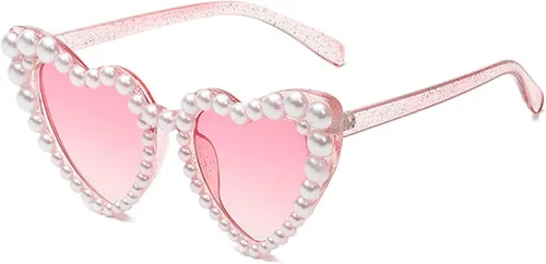 Vista 2 de COTIA Gafas de sol de lujo finas y brillantes con perlas de amor para mujer, gafas de sol con forma de corazón