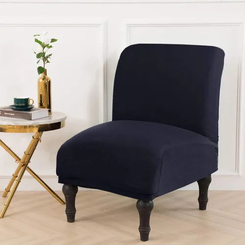 Vista 3 de Funda para silla decorativa sin brazos, funda para silla sin brazos de gran tamaño, elástica, universal, de tela fina, protector de muebles, Azul