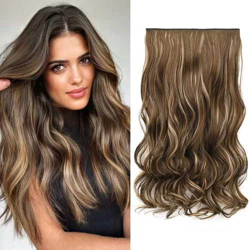 Vista 10 de REECHO Extensiones de cabello rubio, extensiones de una pieza con clip de 20" para mujer, extensiones de cabello sintético suave y natural con ondas