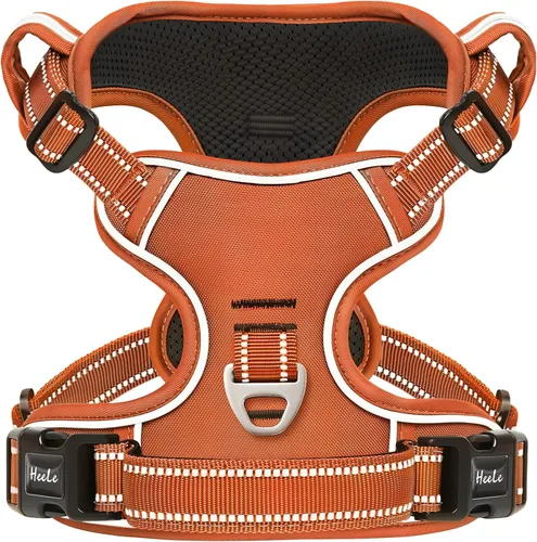 Vista 25 de HEELE Arnés para perro pequeño sin tirones con mango suave, arnés reflectante ajustable, color negro, XS Reflective Front Clip Vest with Control