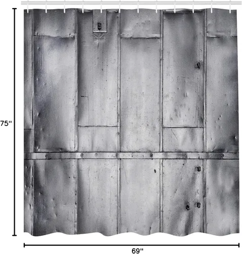 Vista 5 de Ambesonne Cortina de ducha industrial, diseño de pared con grietas, arreglo futurista desgastado, impresión monocromática, juego de decoración