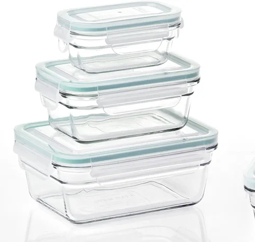 Vista 6 de Glasslock Juego de 10 recipientes de almacenamiento de alimentos de vidrio aptos para horno y microondas