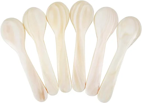 Vista 2 de DUEBEL Juego de 6 cucharas de caviar de madre perla blanca para caviar, huevo, helado, café (blanco, 4.3 x 1.0 in)