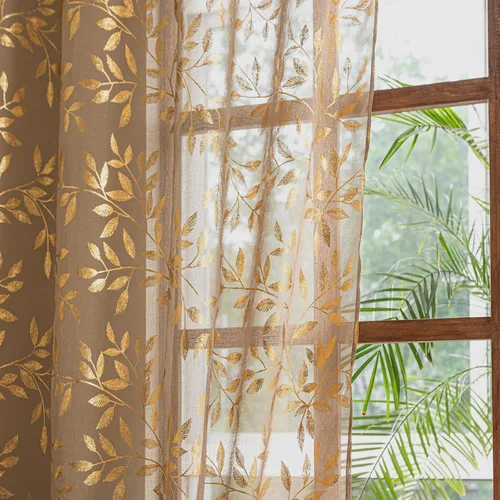 Vista 52 de Deeprove Cortinas traslúcidas color aguamarina y dorado de 63 pulgadas de largo, 2 paneles para decoración de dormitorio, cocina, decoración