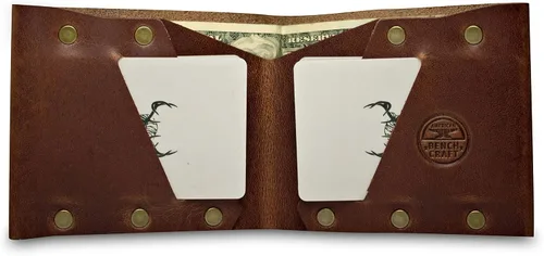 Vista 2 de Billetera delgada y plegable, billetera de cuero, carteras hechas a mano para hombres - #2, Marrón, Minimalista