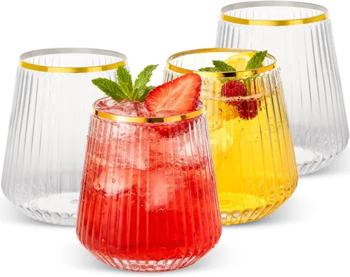 Vista 8 de Goodluck Paquete de 36 copas de vino de plástico sin tallo de 12 onzas – Copas transparentes con estrías, elegante vajilla reutilizable desechable
