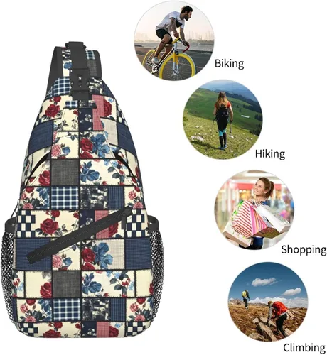 Vista 5 de Small Crossbody Bags for Women Men - Vintage Plaid Rose Print Adjustable Shoulder Bag Fanny Packs Belt Sling Bag Crossbody Purses Backpack for