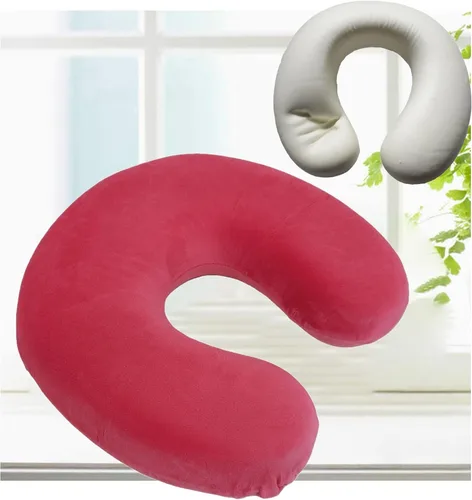 Vista 11 de Bookishbunny Almohada de viaje en forma de U de espuma viscoelástica suave para reposacabezas (borgoña)