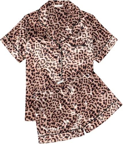 Vista 8 de Ekouaer Conjunto de pijama de satén de seda para mujer, suave, de manga corta, con botones, ropa para dormir, camiseta y pantalones cortos, juego