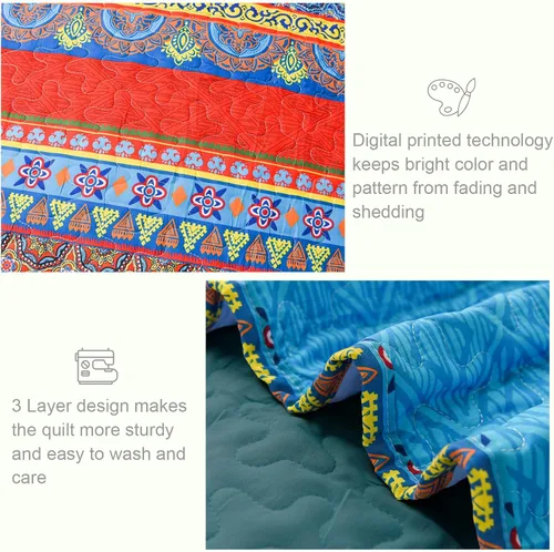Vista 5 de Exclusivo Mezcla Colchas reversibles bohemias, tamaño individual, cubrecamas suaves azules, colcha ligera para todas las estaciones, juego de ropa