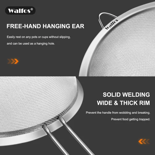 Vista 8 de Walfos Pequeño colador de té de malla fina, mini tamiz de acero inoxidable con asa, coladores de metal de cocina de 2.7 pulgadas para té, jugos