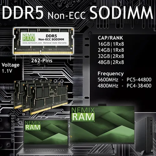 Vista 2 de 16GB 1X16GB DDR5 4800MHZ PC5-38400 1.1V CL40 262-PIN no ECC SODIMM NEMIX RAM compatible con NASync DXP4800 Plus DXP480T Plus DXP6800 Pro DXP8800