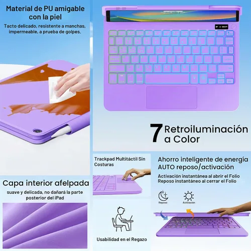 Vista 5 de ALIWLHOF Funda con teclado magnético mágico para iPad de 9ª generación con teclado para iPad 10.2 de 9ª/8ª/7ª generación y Air 3, Pro 10.5, trackpad