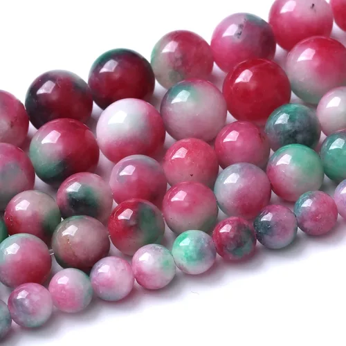 Vista 2 de 36 piezas de cuentas sueltas de espacio de jade de epidoto verde y rojo natural de 10 mm, cuentas redondas para hacer joyas DIY, collares, pulseras