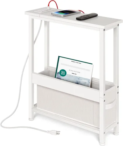 Vista 10 de BAMGROW Mesa auxiliar de carga delgada con almacenamiento, para espacios pequeños y dormitorio (negro)