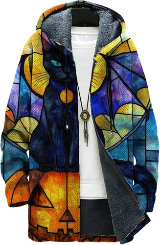Vista 6 de Mens Hooded Cardigan Japanese Art Zip Up Long Sleeve Sweater Hoodie Dragon Print Coat with Pockets