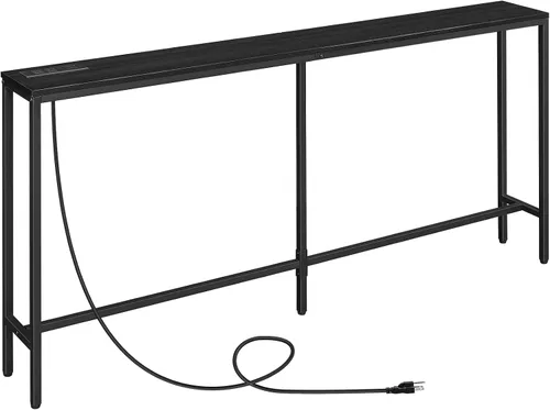 Vista 8 de MAHANCRIS Mesa consola de 70.9 pulgadas con toma de corriente, mesa de sofá estrecha, mesa de entrada industrial con puertos USB, detrás del sofá