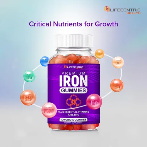 Vista 5 de LifeCentricHealth - Gomitas de hierro Gomitas de biotina, zinc, vitamina B, ácido fólico, veganas, sin gluten, para mujeres y hombres