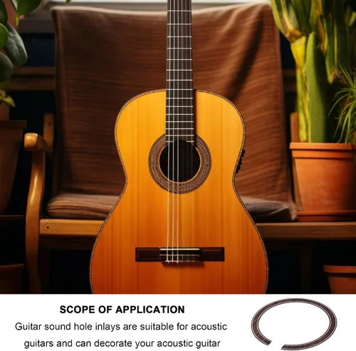Vista 8 de Guitarra acústica Rosette Rosette calcomanía de madera con incrustaciones de roseta para B-23 piezas de guitarra clásica, color madera