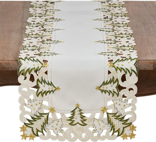 Vista 4 de SARO LIFESTYLE QX227.I1420B Pandoro Collection - Manteles individuales con árbol de Navidad (juego de 4 unidades), 14 x 20 pulgadas, color marfil