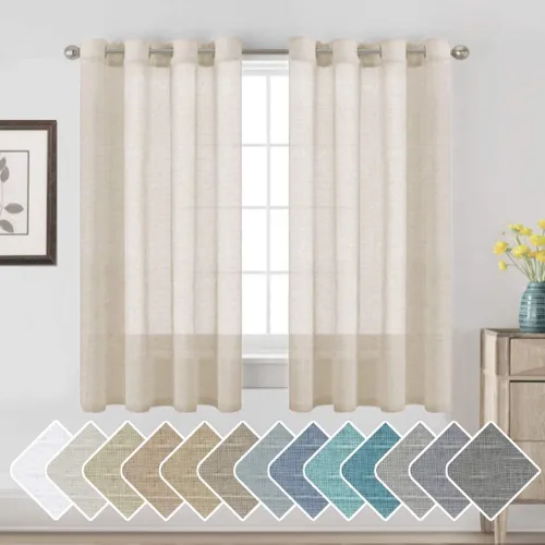 Vista 59 de H.VERSAILTEX Cortinas de lino de mezcla natural para sala de estar/cortinas de lino semitransparentes reductoras de luz de 54 pulgadas de largo