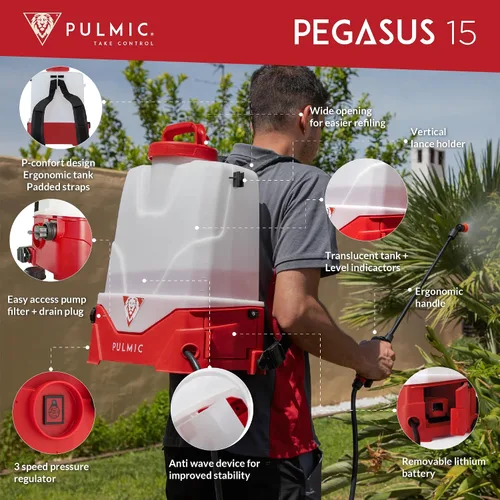Vista 2 de PULMIC - Pulverizador eléctrico de mochila de 4 galones con batería para césped, jardín y granja, presión ajustable, bomba rociadora de alto