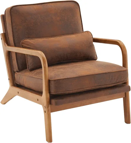 Vista 11 de Silla de ocio con reposabrazos y patas de madera maciza, silla de sala de estar moderna de mediados de siglo, sofá individual, para sala de estar