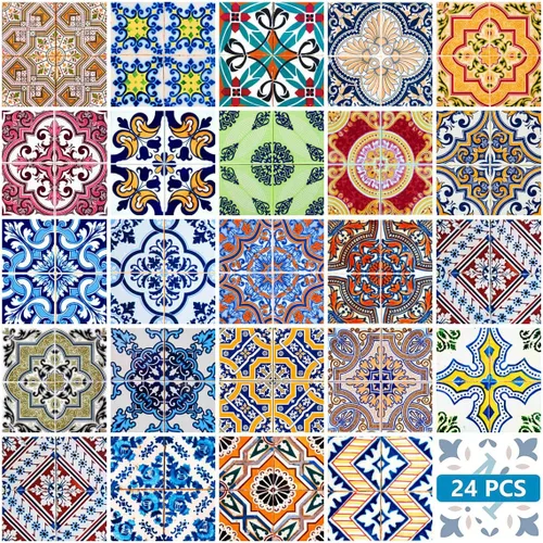 Vista 16 de Juego de 24 calcomanías para azulejos de salpicaduras en muro, azulejos tradicionales de Talavera, calcomanías para azulejos de baño y cocina