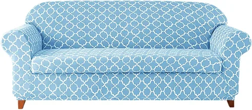 Vista 11 de MBROS Funda elástica para sofá de 3 cojines, funda protectora de muebles con estampado, 2 piezas, antideslizante, antiarañazos, suave para Azul
