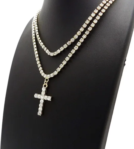 Vista 3 de Pyramid Jeweler - Collar de cadena de tenis con dije de cruz y hip hop para hombre, de 0.118 in, 16 pulgadas y 18 pulgadas, Metal, Circonia cúbica