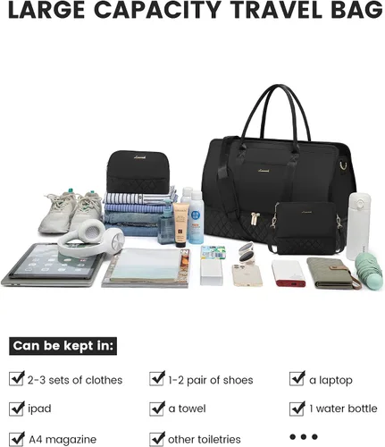 Vista 7 de Bolsas de fin de semana para mujer, bolsa de viaje, Negro -, Elegante