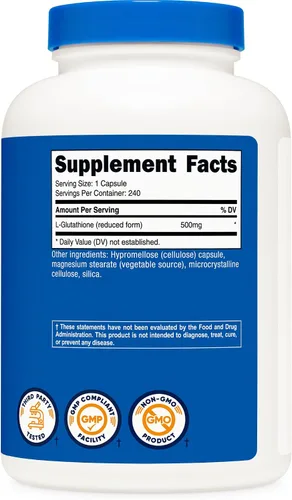 Vista 5 de Nutricost Cápsulas de glutatión de 500 mg, 240 cápsulas, sin gluten, sin OMG
