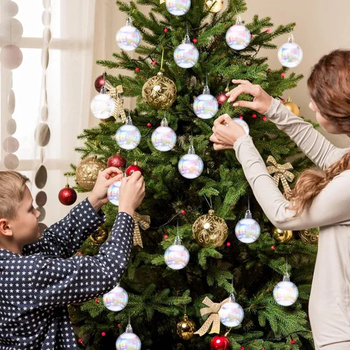 Vista 6 de BBTO 100 Piezas Adornos Navideños Iridiscentes Transparentes de Plástico Decoraciones de Bolas de Navidad Acrílicas Transparentes para Interiores