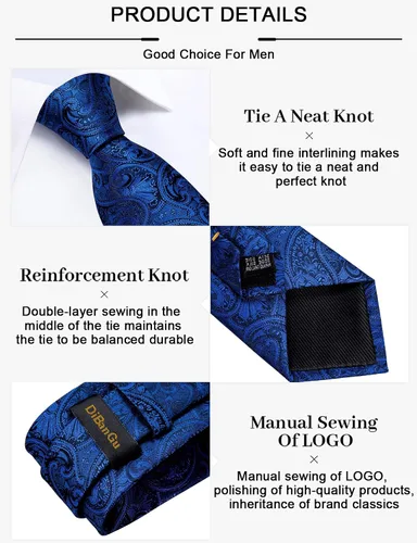 Vista 5 de DiBanGu Conjunto de pañuelo y gemelos de seda con corbata y pañuelo de bolsillo para hombre