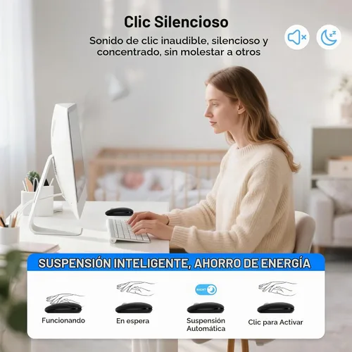 Vista 7 de Ratón Bluetooth inalámbrico, USB + BT × 2, Slim Pebble Multi Device Small Travel Ratones de viaje, Metal 4 Way Super Scrolling, ± 3000 DPI, 8