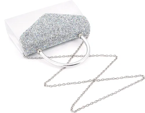 Vista 4 de Naimo Bolso de mano de cristal brillante con asa superior, bolso de hombro cruzado para boda, fiesta, novia