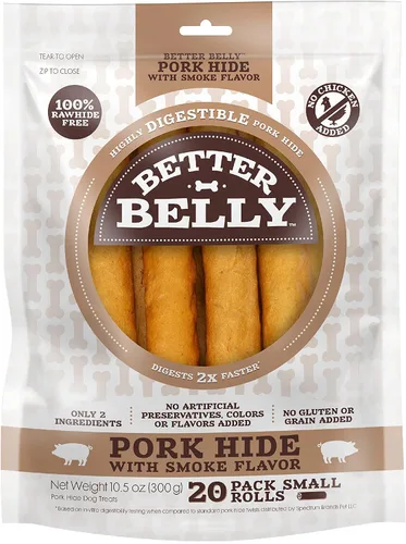 Vista 21 de Better Belly Originals, Sabor a Solomillo de Ternera Real, Rollos Pequeños, Masticables para Perros, 20 Unidades (P-50050NC)