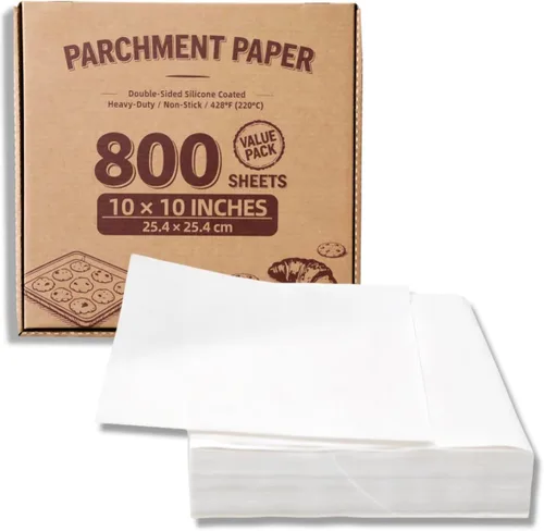Vista 25 de Cuadrados pequeños de pergamino precortados a granel de 5 x 5, 3200 hojas, sin blanquear, antiadherentes, para envoltorios de dulces, papel de Marrón