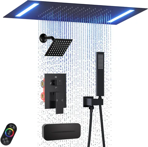 Vista 10 de ENGA - Sistema de ducha doble LED de lluvia, cabezal de ducha grande de 14 x 20 pulgadas + ducha de pared de 6 pulgadas, 4 chorros corporales