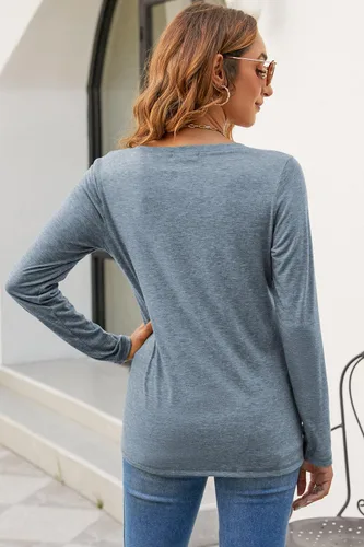 Vista 5 de Sherosa Camisetas para mujer, cuello en V, manga cortalarga, casuales, suaves, lisas, básicas