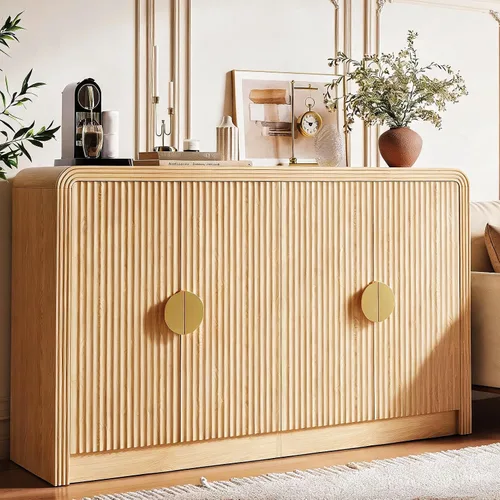 Vista 10 de Decofy Aparador de buffet acanalado de 55 pulgadas con almacenamiento, gabinete de buffet moderno de mediados de siglo con estantes ajustables